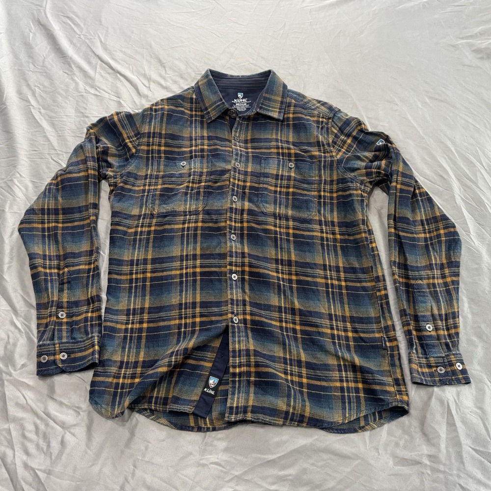Kuhl The Independent Flannel Shirt Hollowcore Stretch Blue Plaid Mens Medium